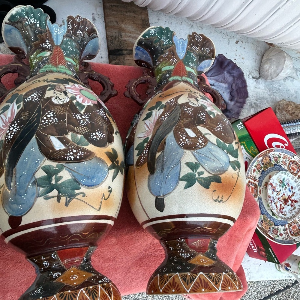 Artistic Ceramic Vases with Floral and Bird Motif